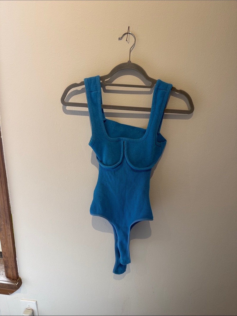 Kids Blue Ribbed Tank Bodysuit with Supportive Bust